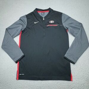 Georgia Bulldogs Pullover Mens Small Black Coach Top Half Zip Fleece Sweater